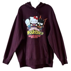 Hello Kitty X My Hero Academia Mens Maroon Graphic Hoodie